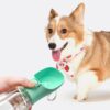 Newaner Dog Water Bottle, Leak-proof Portable Puppy Water Dispenser with Automatic Feeder for Pets, Cats, Outdoors, Hiking, Travel, Food Grade Plastic (550 ml, Green)