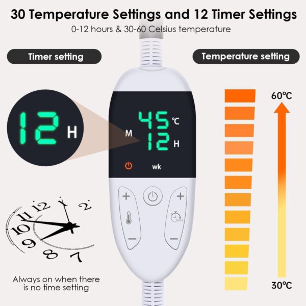 Pet Heating Pad for Cats, Dogs, Electric Blanket with 12H Timer and Temperature Control 30-60°C, Electric, Safe for Dogs and Cats - 45 x 45 cm