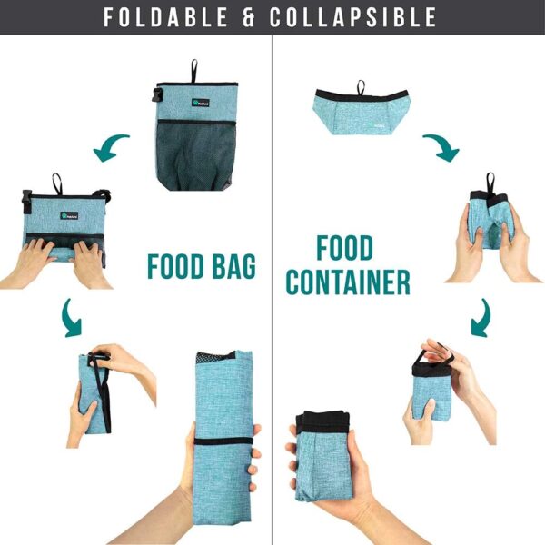 PetAmi Pet Food Travel Bag & Dog Bowls - Foldable Dog Food Container for Dry Food and Water | Waterproof Pet Travel Equipment Set (Sea Blue, Grey)