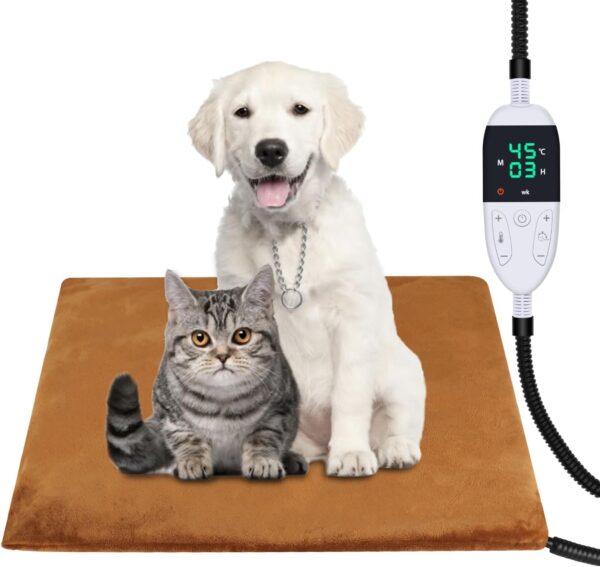 Pet Heating Pad for Cats, Dogs, Electric Blanket with 12H Timer and Temperature Control 30-60°C, Electric, Safe for Dogs and Cats - 45 x 45 cm