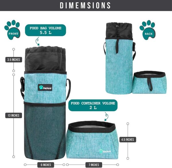 PetAmi Pet Food Travel Bag & Dog Bowls - Foldable Dog Food Container for Dry Food and Water | Waterproof Pet Travel Equipment Set (Sea Blue, Grey)