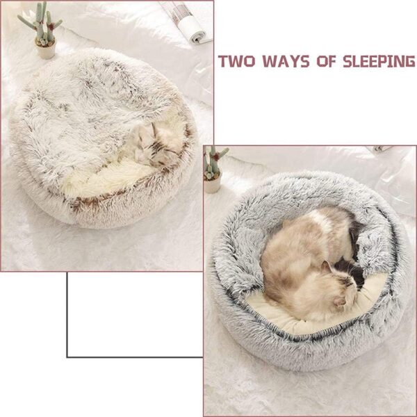 Nobrands Fluffy Cat Bed, Round, Soft Plush, Cave with Hood, Cat Bed, for Winter, Warm Sleeping Pillow, Non-Slip, Machine Washable for Cats and Puppies