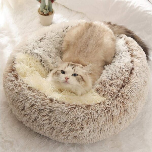 Nobrands Fluffy Cat Bed, Round, Soft Plush, Cave with Hood, Cat Bed, for Winter, Warm Sleeping Pillow, Non-Slip, Machine Washable for Cats and Puppies