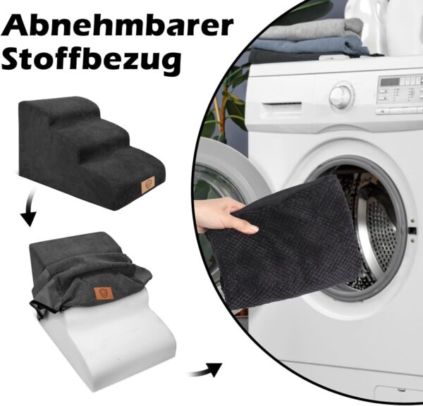 MASTERTOP Dog Stairs 3 Steps, High Density Sponge Pet Stairs for Small Dogs, Non-Slip Portable Dog Ramp Cat Stairs with Washable Plush Cover for Sofa Beds (Black)