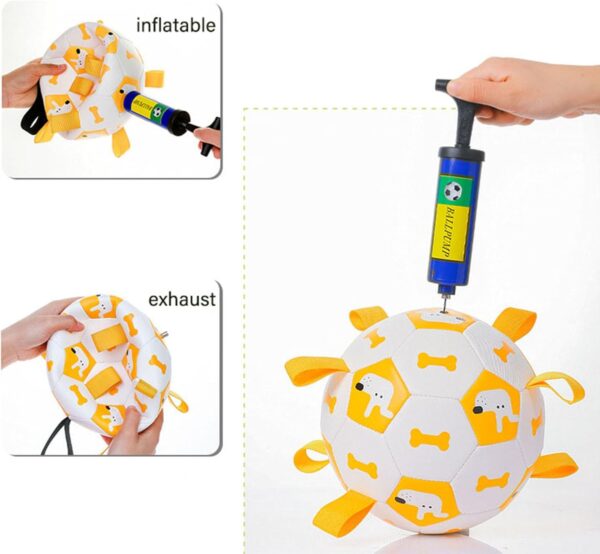 YUEMING Dog Toy Ball, Dog Football with Handle and Pump, Durable Dog Toy for Small, Medium, Large Dogs, Football for Dogs, Water Toy (Yellow, 15 cm)