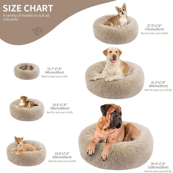 BVAGSS Dog Bed, Round Cat Bed, Fluffy Doughnut Cuddly Dog Cushion, Washable, Ultra Soft Plush Pet Bed for Small, Medium and Large Dogs, Cats, XH034 (Diameter: 40 cm, Light Brown)