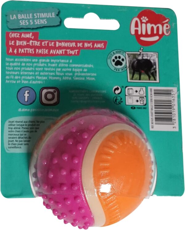 Aimé - 5 in 1 Beef Flavoured Dog Ball - Interactive/Educational Toy to Develop and Stimulate the 5 Senses - Resistant for All Breeds and All Ages - Ball 6cm