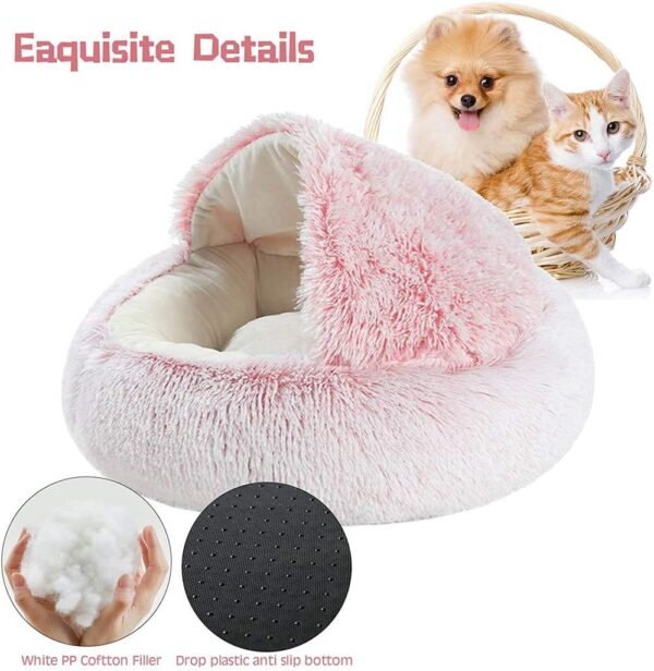Nobrands Fluffy Cat Bed, Round, Soft Plush, Cave with Hood, Cat Bed, for Winter, Warm Sleeping Pillow, Non-Slip, Machine Washable for Cats and Puppies