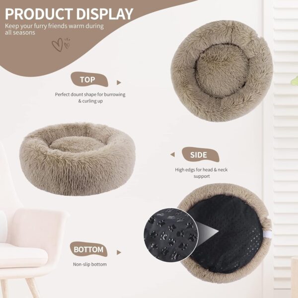 BVAGSS Dog Bed, Round Cat Bed, Fluffy Doughnut Cuddly Dog Cushion, Washable, Ultra Soft Plush Pet Bed for Small, Medium and Large Dogs, Cats, XH034 (Diameter: 40 cm, Light Brown)