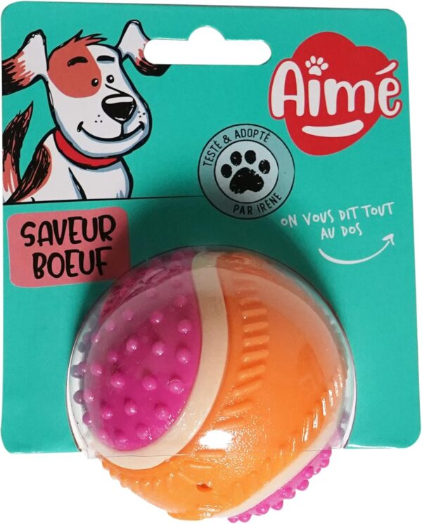 Aimé - 5 in 1 Beef Flavoured Dog Ball - Interactive/Educational Toy to Develop and Stimulate the 5 Senses - Resistant for All Breeds and All Ages - Ball 6cm
