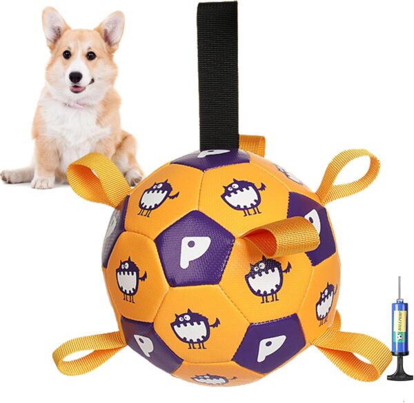 YUEMING Dog Toy Ball, Dog Football with Handle and Pump, Durable Dog Toy for Small, Medium, Large Dogs, Football for Dogs, Water Toy (Yellow, 15 cm)