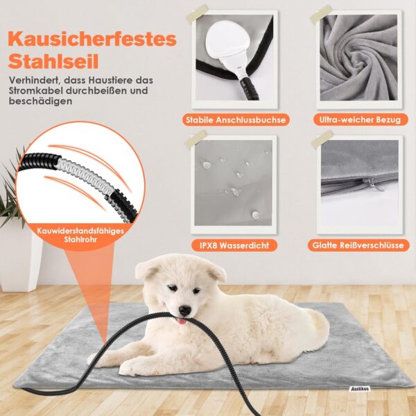 Asstikoo Pet Heating Pad for Cats, Dogs, Adjustable Dog Heating Pad with 12 Levels Timer and 30-55°C Temperature, Pet Electric Pet Heating Mat (L - 45 x 70 cm)