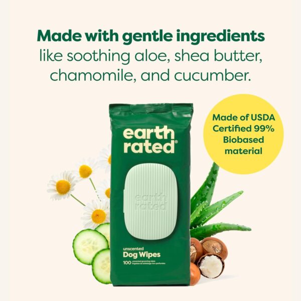 Earth Rated Feuchttücher für Hunde, dicke Reinigungstücher auf pflanzlicher Basis, für Pfoten, Hintern und Ohren, Duftfrei, 400 Stück