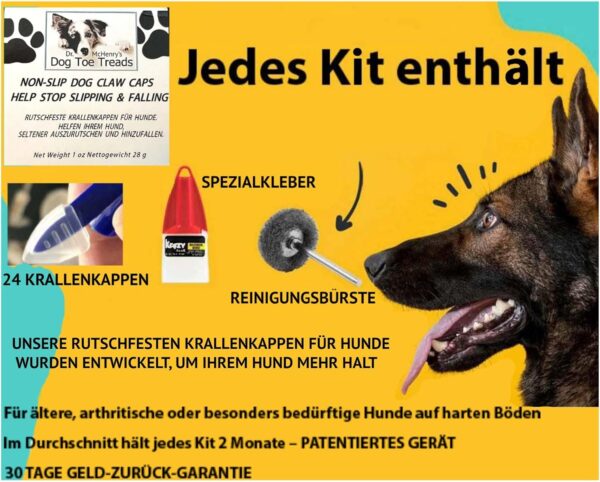 Dr. McHenry's Dog Claw Caps Set of 24 with Glue and Cleaning Brush, More Grip and Stability on Slippery Floors, Medium for 7-18kg Weight