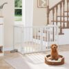 Semiocthome Solid Bamboo Dog Gate with 2 Stands, Freestanding Pet Gate for Doors and Stairs, 24" Height, 4 Panels Puppy Gate for Home, Fully Assembled Indoor Gate