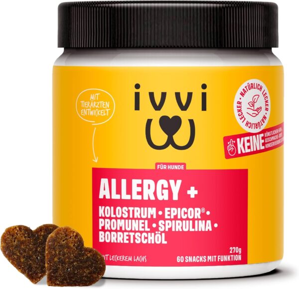 ivvi Allergy Immunity for Dogs - Against Allergies & Itching and Strengthening the Immune System - 60 Delicious Snacks (270 g) with Salmon