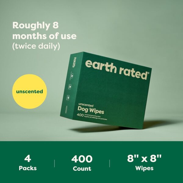 Earth Rated Feuchttücher für Hunde, dicke Reinigungstücher auf pflanzlicher Basis, für Pfoten, Hintern und Ohren, Duftfrei, 400 Stück