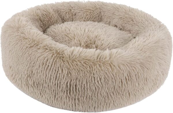 BVAGSS Dog Bed, Round Cat Bed, Fluffy Doughnut Cuddly Dog Cushion, Washable, Ultra Soft Plush Pet Bed for Small, Medium and Large Dogs, Cats, XH034 (Diameter: 40 cm, Light Brown)
