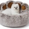 Jiupety Round Dog Bed Fluffy by Paw Shape, Doughnut Dog Beds, Dog Bed Small Dogs, Size 66 cm, Dog Bed Comfortable and Soft, Washable Dog Bed, Grey