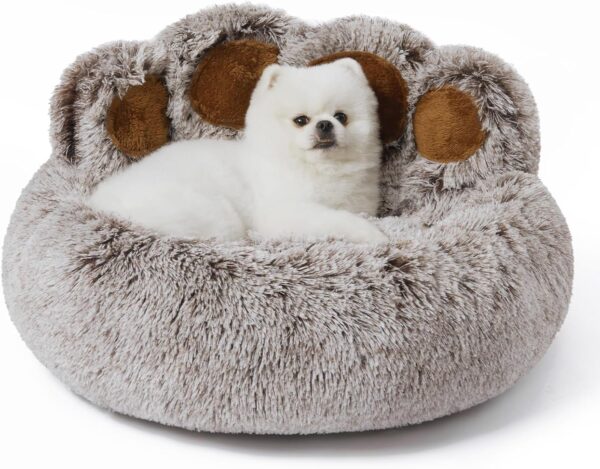Jiupety Round Dog Bed Fluffy by Paw Shape, Doughnut Dog Beds, Dog Bed Small Dogs, Size 66 cm, Dog Bed Comfortable and Soft, Washable Dog Bed, Grey