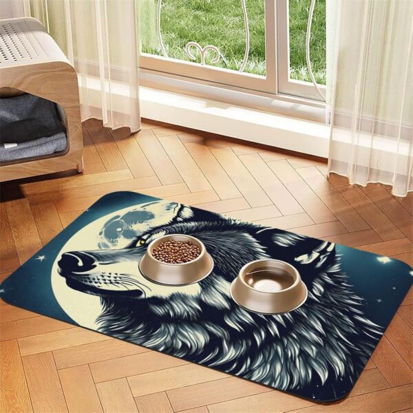 Wolf Night Moon Print Pet Feeding Mat Dog Mat for Food and Water Bowl Dogs Water Dispenser Mat Dogs Accessories