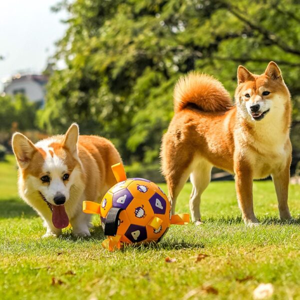 YUEMING Dog Toy Ball, Dog Football with Handle and Pump, Durable Dog Toy for Small, Medium, Large Dogs, Football for Dogs, Water Toy (Yellow, 15 cm)