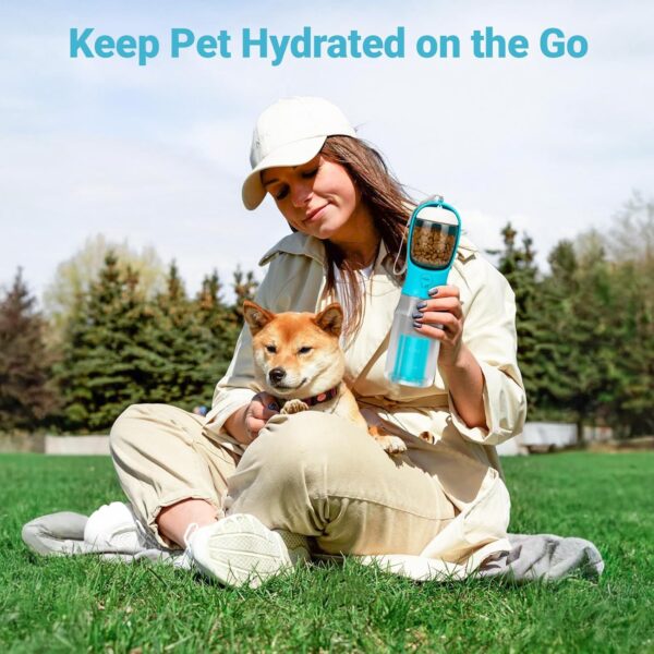 Zivacate Dog Drinking Bottle 600 ml Multifunctional Portable Dog Drinking Bottle for On the Go with 100 g Food Container and Waste Bag Dispenser for Puppies and Cats Travel Accessories Water Dispenser