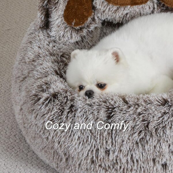 Jiupety Round Dog Bed Fluffy by Paw Shape, Doughnut Dog Beds, Dog Bed Small Dogs, Size 66 cm, Dog Bed Comfortable and Soft, Washable Dog Bed, Grey