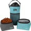 PetAmi Pet Food Travel Bag & Dog Bowls - Foldable Dog Food Container for Dry Food and Water | Waterproof Pet Travel Equipment Set (Sea Blue, Grey)