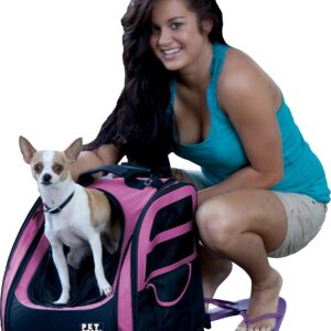 Pet Gear I-GO2 Traveler Roller Backpack Travel Bag Car Seat for Cats Dogs Mesh Ventilation + Tether Strap Telescopic Handle Storage Bag Pink