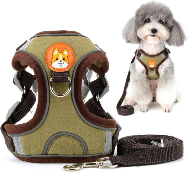 Zunea Dog Harness with Lead for Small Dogs Adjustable Reflective Puppy Chest Harness Soft Suede Vest Harness Escape Proof Cat Harness for Pets Chihuahua Yorkshire Brown S