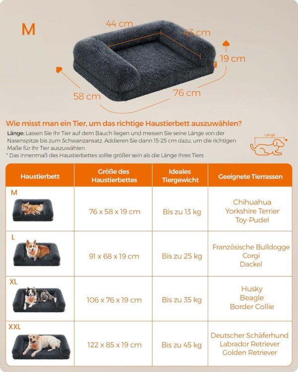 Feandrea FluffyHug PGW231G02V1 Dog Bed, Dog Cushion Size M, Dog Mat for Miniature Dogs, Small Dogs, Dog Sofa Convoluted Foam, Removable and Washable Cover, 76 x 58 x 19 cm, Dark Grey