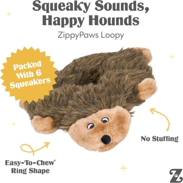ZippyPaws Loopy - Hedgehog Dog Toy - Filling Free with 6 Squeakers, Durable Plush Toy for Small to Large Dogs, Interactive and Cuddly Toy for Pets