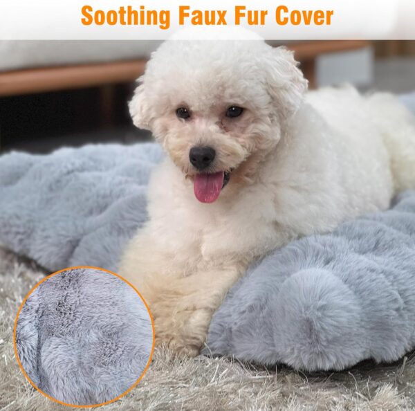 BingoPaw Fluffy Dog Bed for Medium Dogs: 76 x 51 x 7 cm Dog Bed Washable Dog Cushion for Small Dogs, Waterproof Dog Mattress with Removable Plush Cover, Non-Slip Underside, Grey