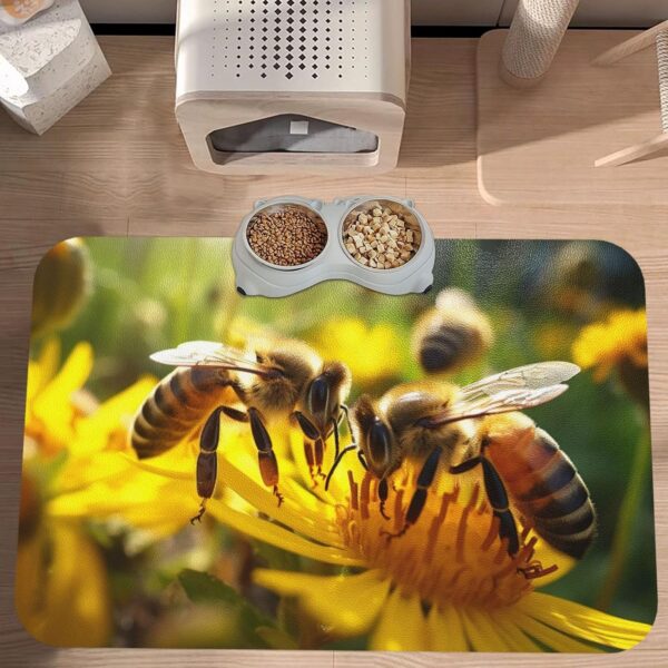 Bee Honeybee1 Print Pet Feeding Mat Dog Mat for Food and Water Bowl Dogs Water Dispenser Mat Dogs Accessories