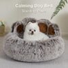Jiupety Round Dog Bed Fluffy by Paw Shape, Doughnut Dog Beds, Dog Bed Small Dogs, Size 66 cm, Dog Bed Comfortable and Soft, Washable Dog Bed, Grey