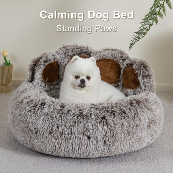 Jiupety Round Dog Bed Fluffy by Paw Shape, Doughnut Dog Beds, Dog Bed Small Dogs, Size 66 cm, Dog Bed Comfortable and Soft, Washable Dog Bed, Grey