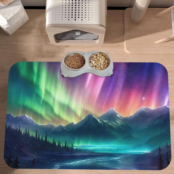 Dark Northern Lights Print Pet Feeding Mat Dog Mat for Food and Water Bowl Dogs Water Dispenser Mat Dogs Accessories