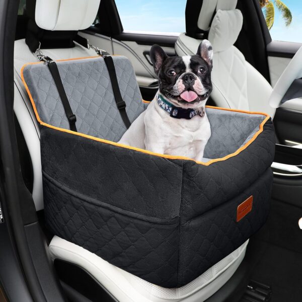 Dog Car Seat for Small to Medium Dogs, Washable Dog Seat Car with Storage Pockets, Attachable Lead, Thickened Dog Car Seat Booster Seat Dog Bed Car for Back Seat Front Seat