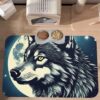 Wolf Night Moon Print Pet Feeding Mat Dog Mat for Food and Water Bowl Dogs Water Dispenser Mat Dogs Accessories