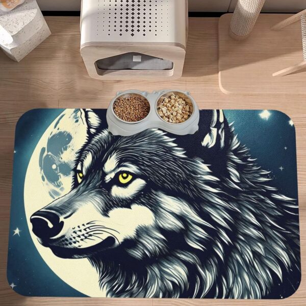 Wolf Night Moon Print Pet Feeding Mat Dog Mat for Food and Water Bowl Dogs Water Dispenser Mat Dogs Accessories
