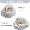 storchenbeck Cat Bed Round Plush Fluffy Hood Soothing Cat Bed Cave for Dogs and Cats, Washable, Non-Slip Waterproof Base, 20 Inches (Grey)
