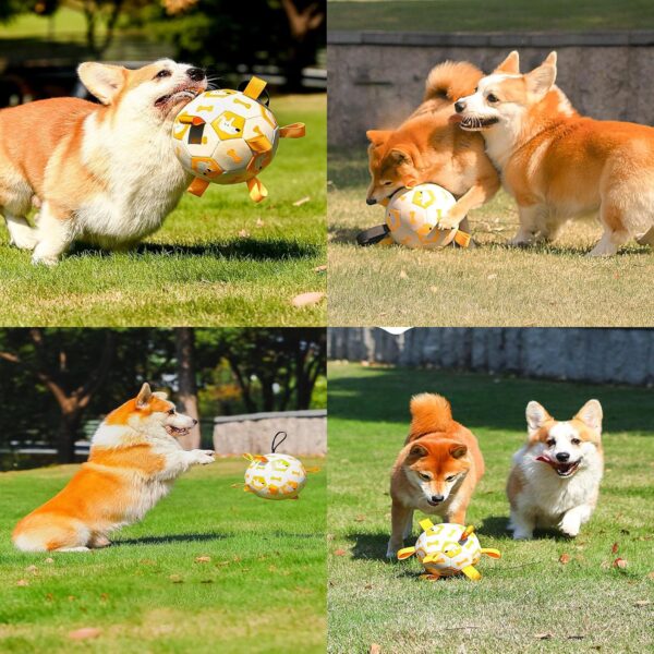 YUEMING Dog Toy Ball, Dog Football with Handle and Pump, Durable Dog Toy for Small, Medium, Large Dogs, Football for Dogs, Water Toy (Yellow, 15 cm)